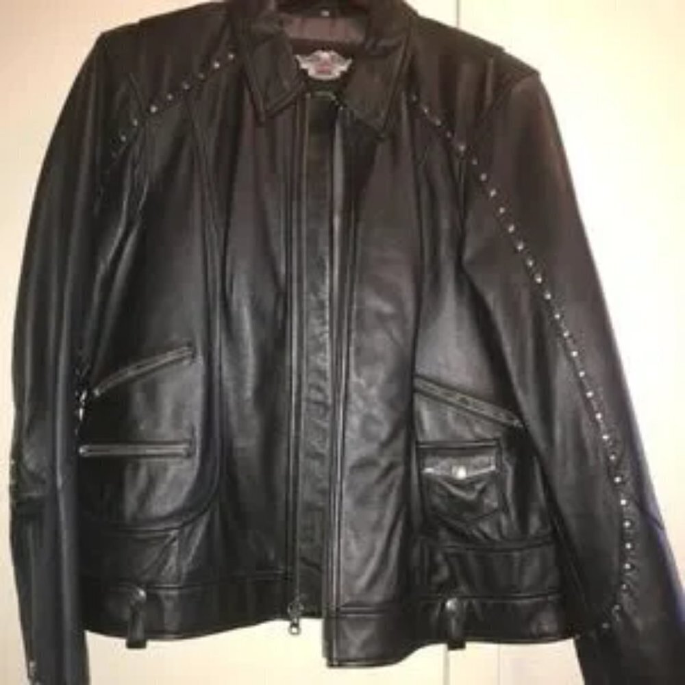 Women's Harley Davidson Black Leather Jacket "Black Star Lake" Size 1W - Picture 4 of 8